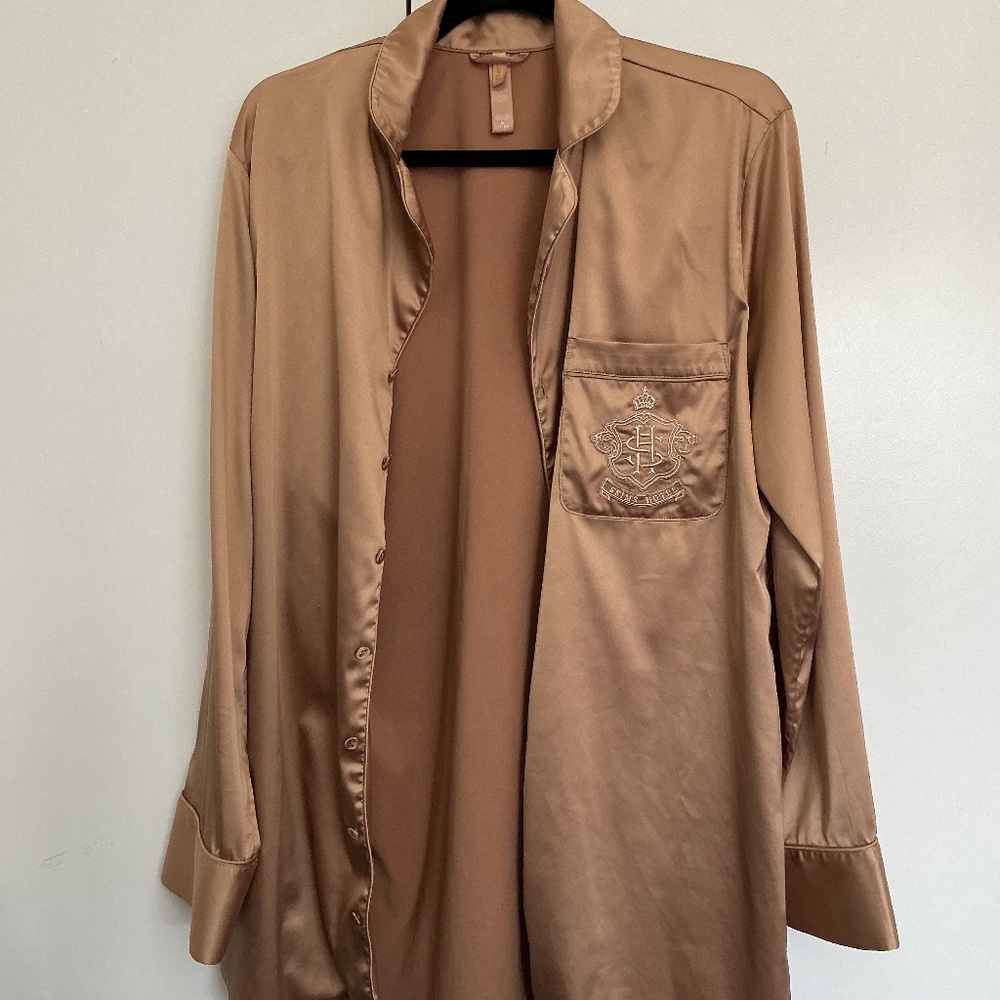Authentic Skims hotel shine sleepwear long sleeve button up